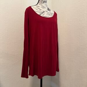 Soft Crimson Red Scoop Neck Long Sleeve Top - Size XL - Cotton Blend had Pilling